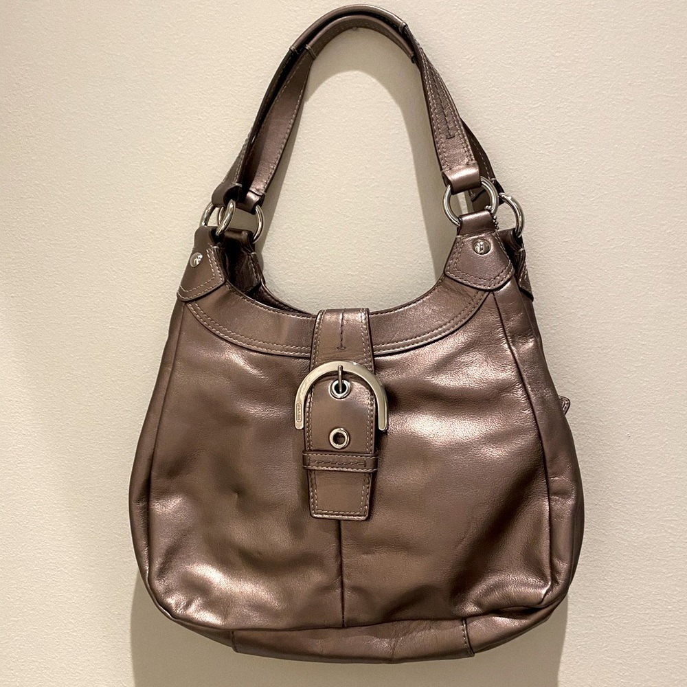 LIKE NEW Coach Leather (pleather?) Shoulder Bag - Metallic Rose